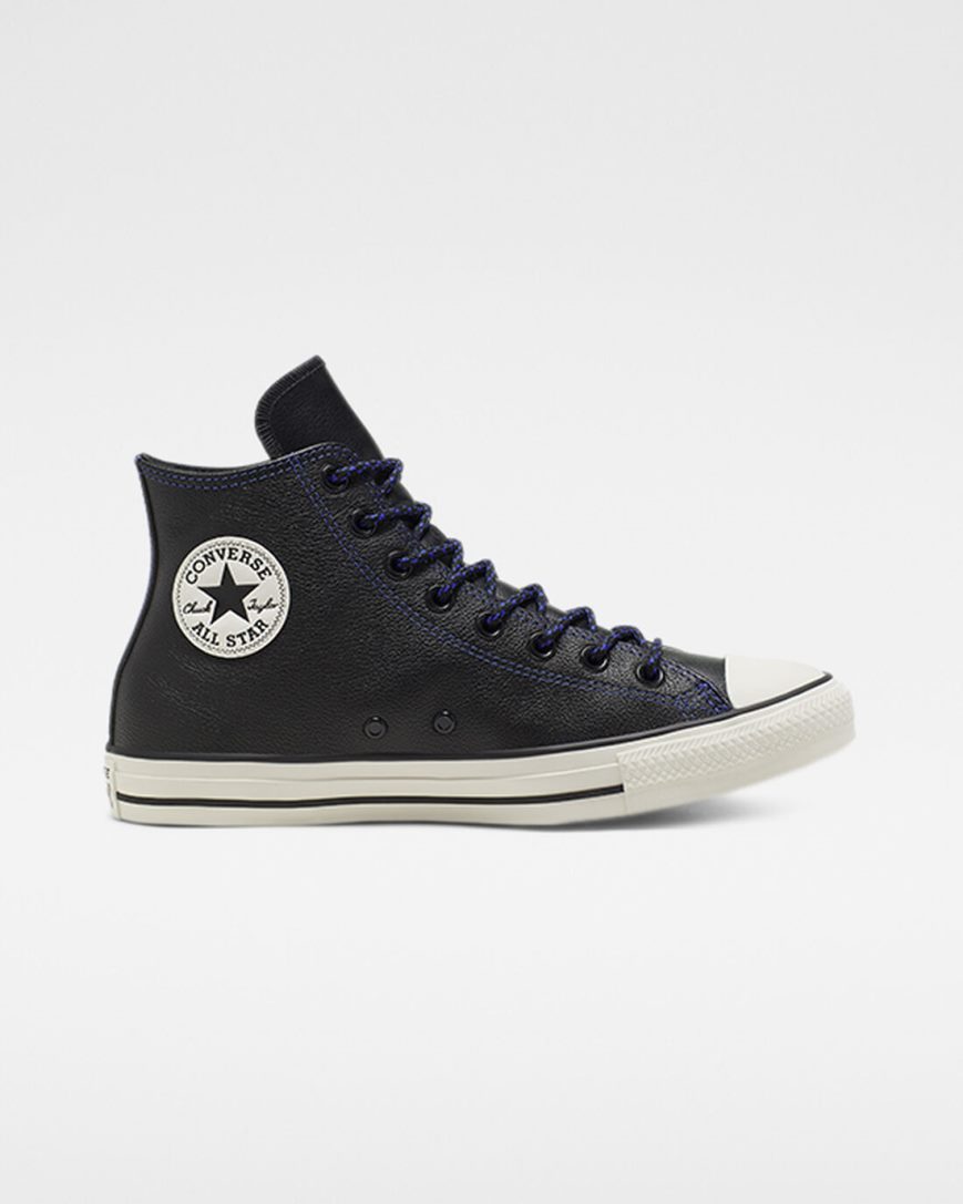 Pánské Boty Vysoké Converse Tumbled Læder Chuck Taylor All Star Černé Královská Modrá | CZ DYMN53